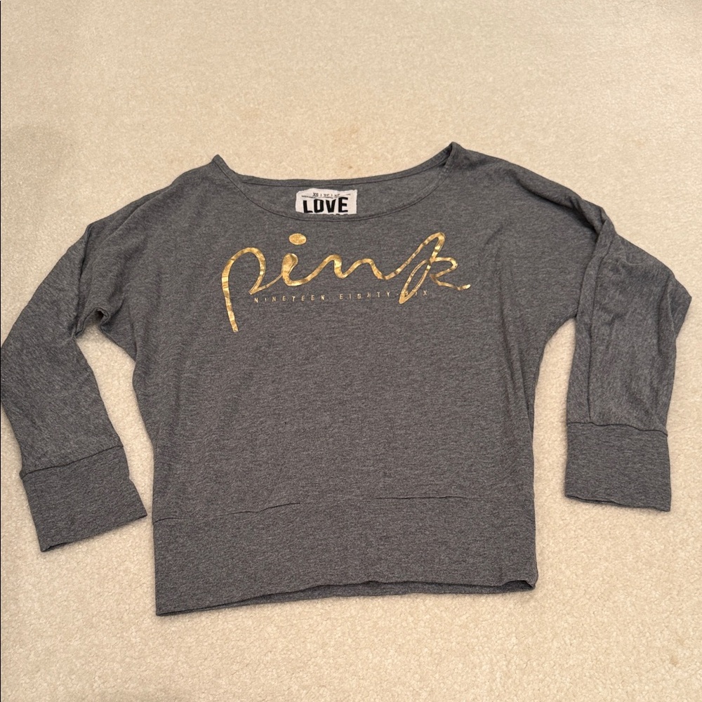 PINK Victoria’s Secret Gray Sweatshirt with Gold Print 2000s